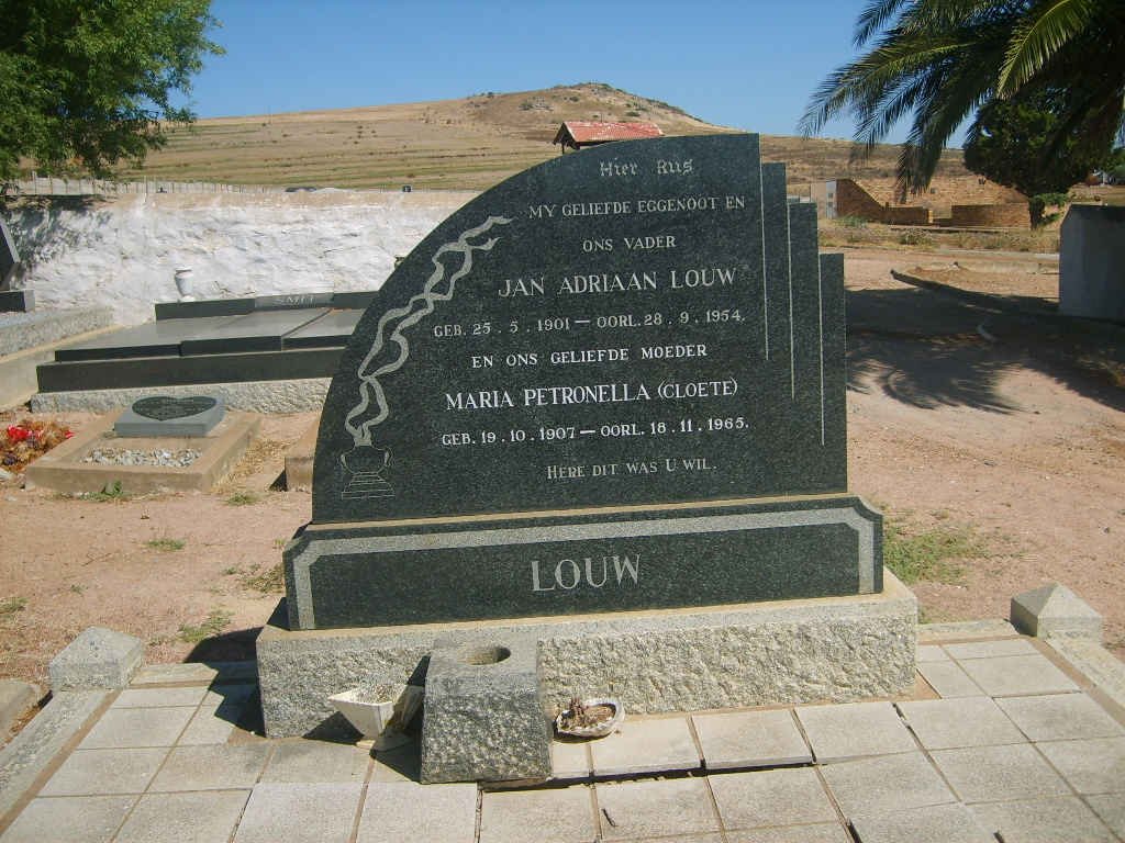 LOUW Jan Adriaan 1901-1954 &amp; Maria Petronella CLOETE 1907-1965