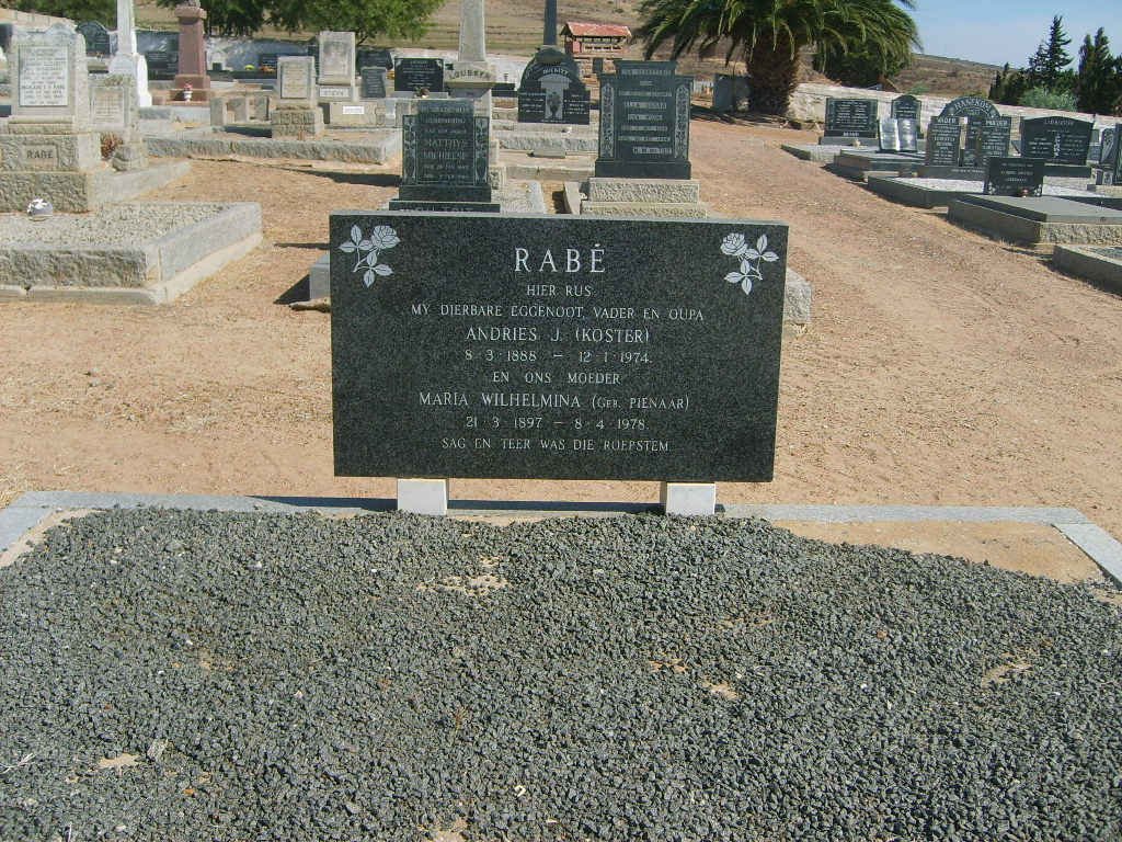 RABE Andries J. 1888-1974 &amp; Maria Wilhelmina PIENAAR 1897-1978