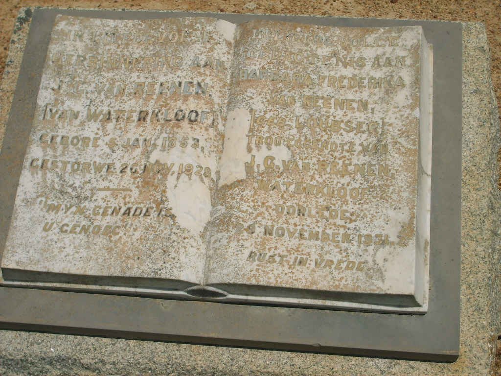 REENEN J.G., van 1953-192? &amp; Barbara Fredrika LOUBSER -1931