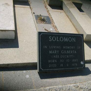 SOLOMON Mary Gilberta nee DUCKITT 1895-1978