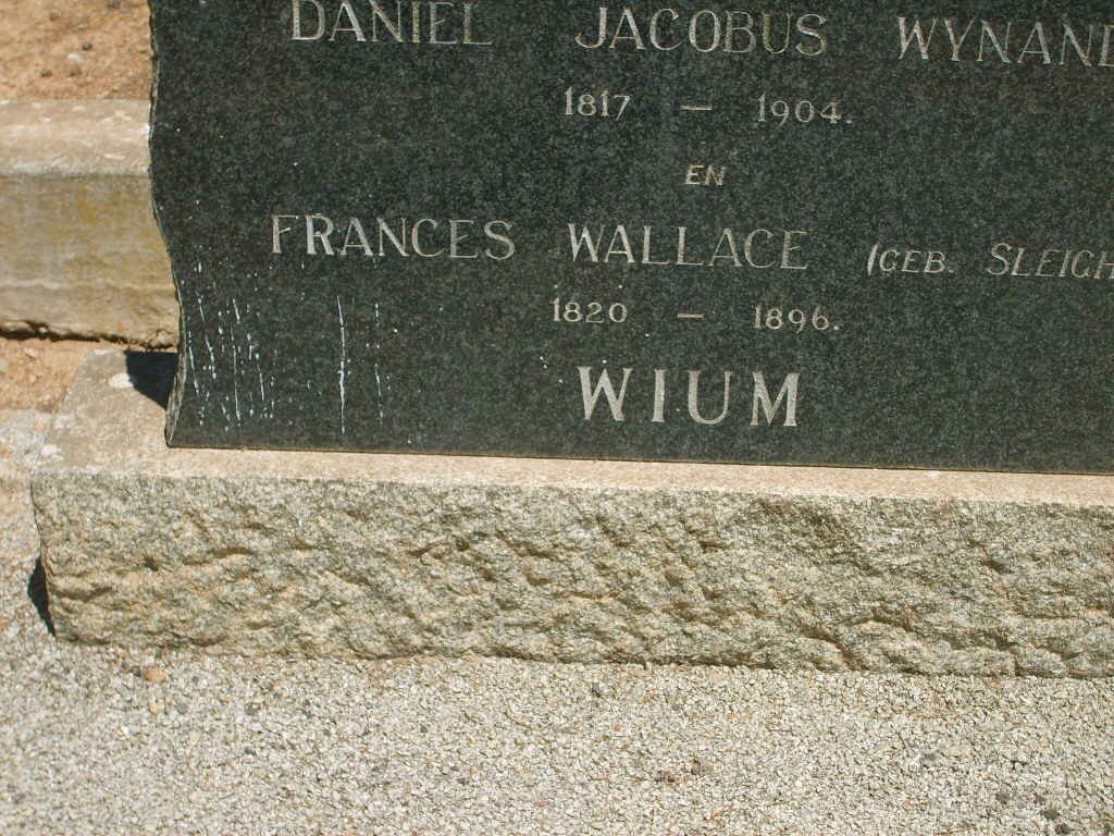 WUIM Daniel Jacobus Wynand 1817-1904 &amp; Frances Wallace SLEIGH 1820-1896