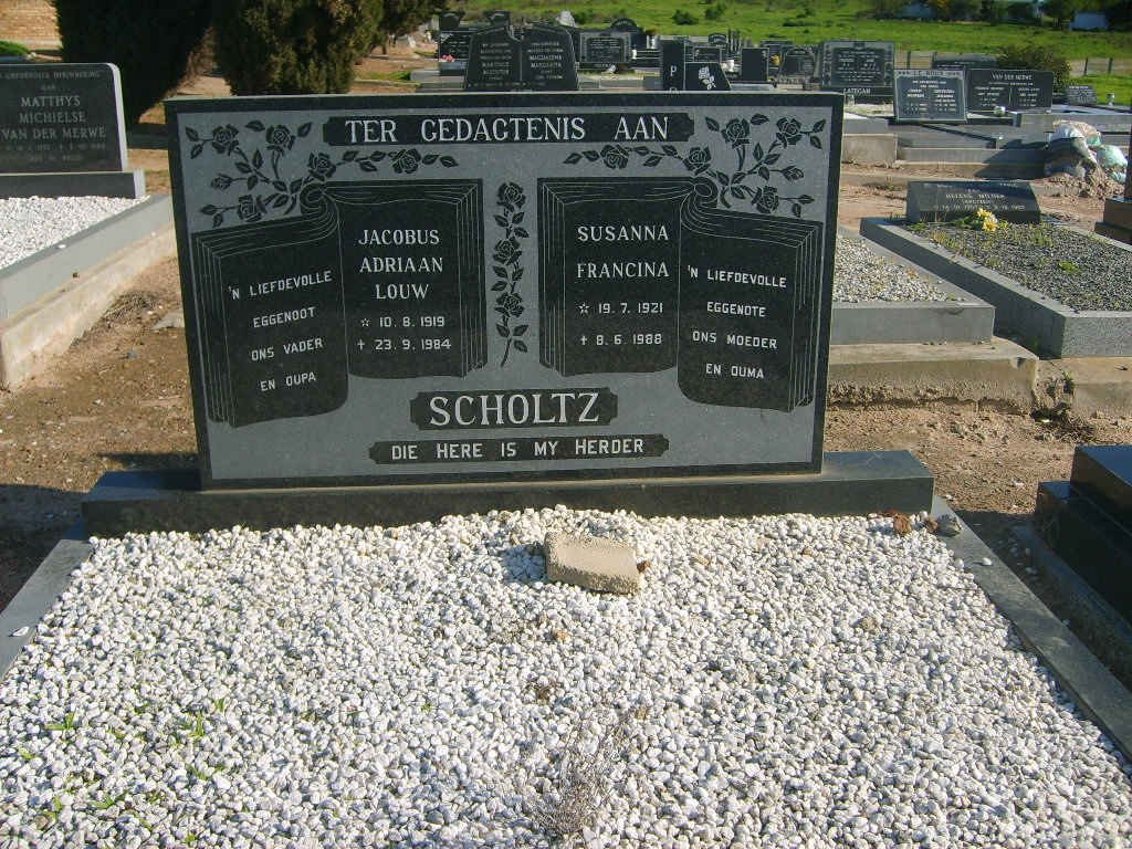 SCHOLTZ Jacobus Adriaan Louw 1919-1984 &amp; Susanna Francina 1921-1988