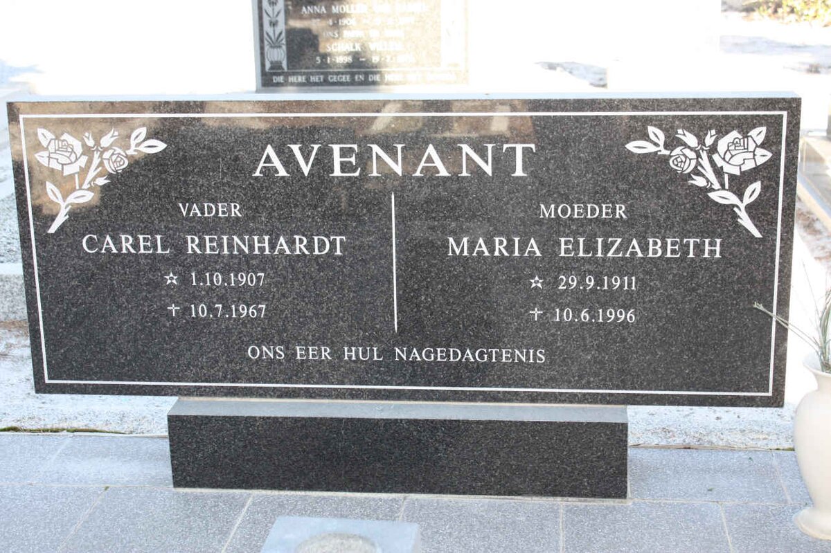 AVENANT Carel Reinhart 1907-1967 &amp; Maria Elizabeth 1911-1996