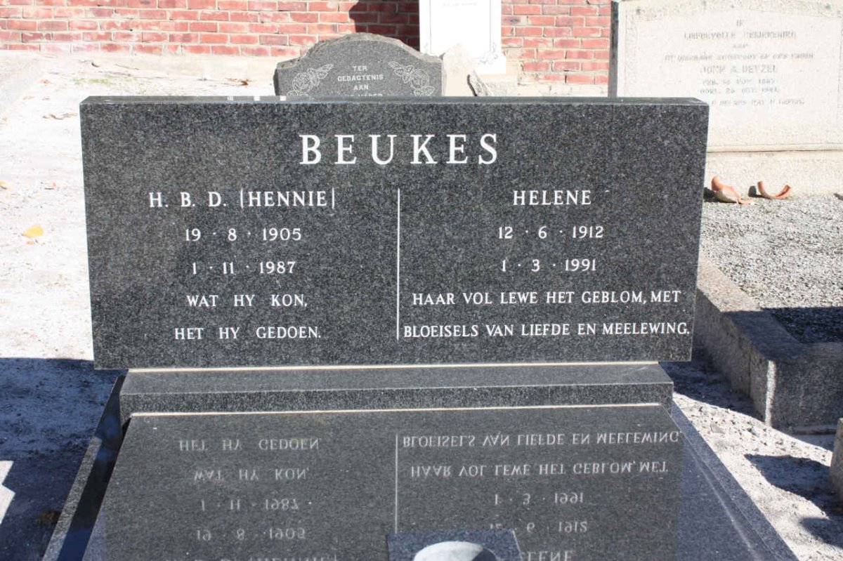 BEUKES H.B.D. 1905-1987 &amp; Helene 1912-1991