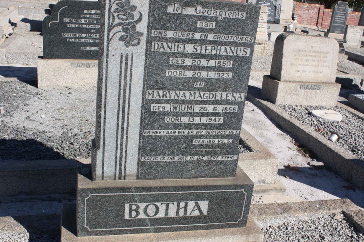BOTHA Daniel Stephanus 1850-1923 &amp; Maryna Magdalena WIUM 1856-1947