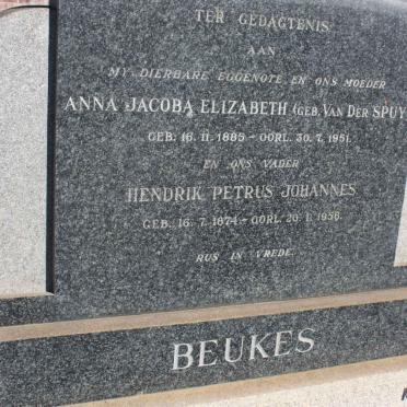 BEUKES Hendrik Petrus Johannes 1874-1956 &amp; Anna Jacoba Elizabeth VAN DER SPUY 1885-1951