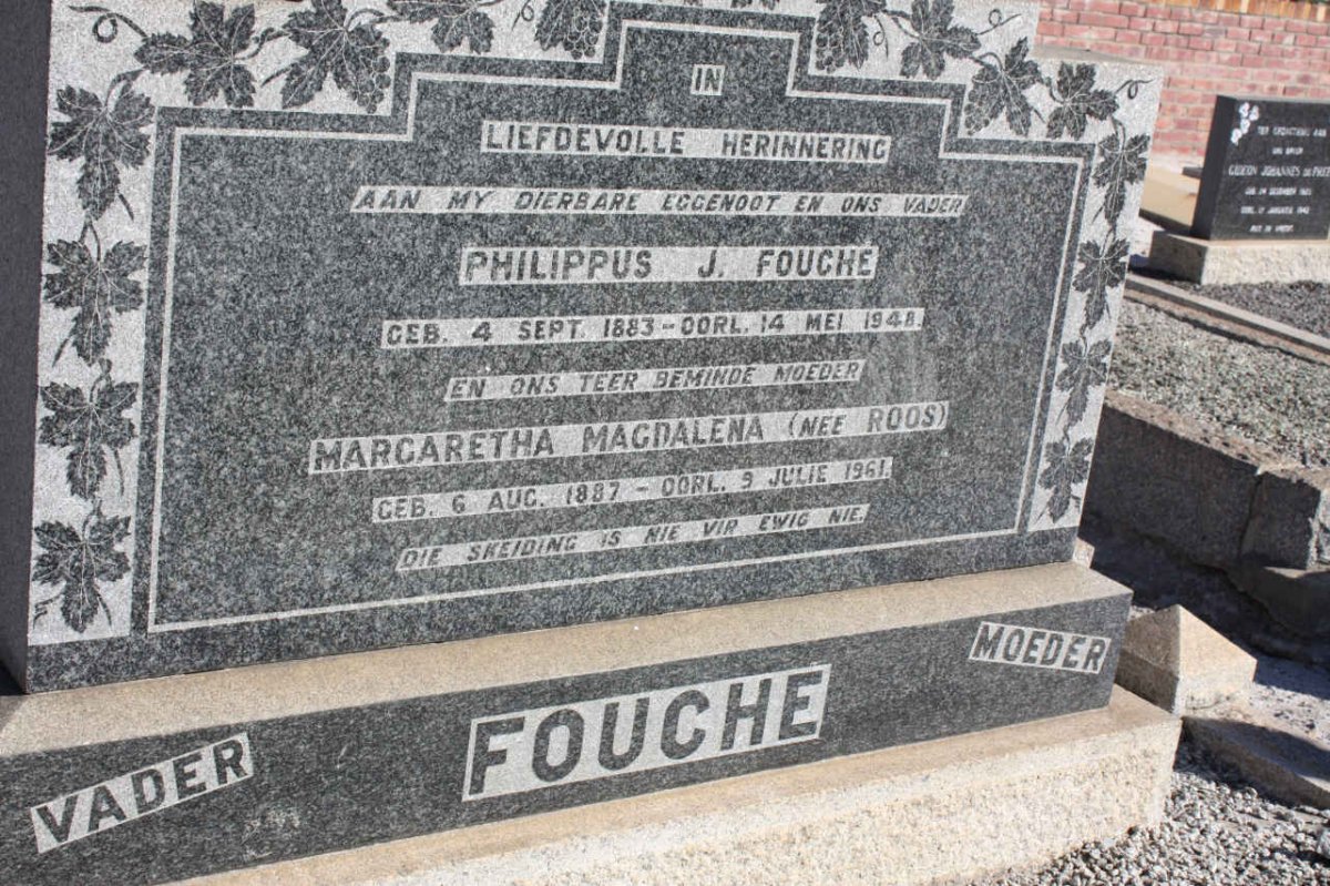 FOUCHE Philippus J. 1883-1948 &amp; Margretha Magdalena ROOS 1887-1961
