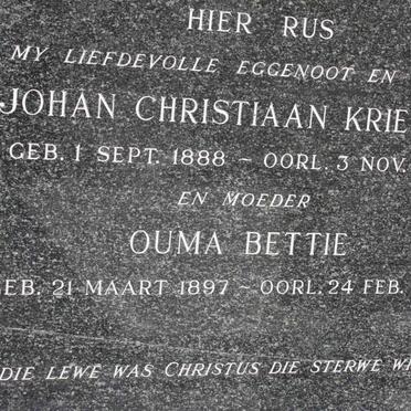 KRIEGLER Johan Christiaan 1888-1952 &amp; Bettie 1897-1992