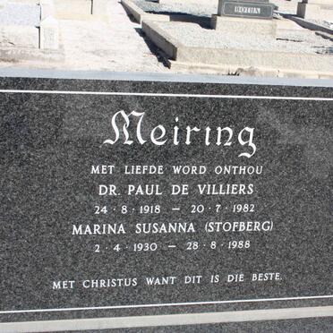 MEIRING Paul de Villiers 1918-1982 &amp; Marina Susanna STOFBERG 1930-1988
