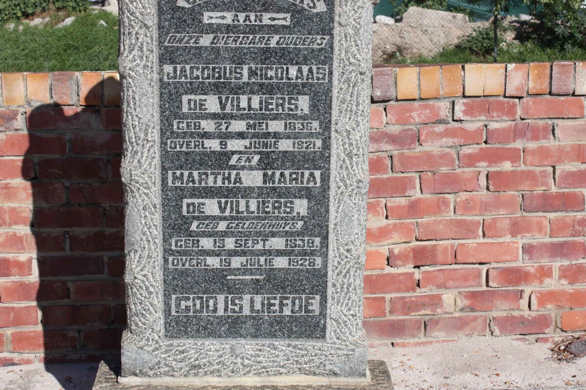 VILLIERS Jacobus Nicolaas, de 1836-1921 &amp; Martha Maria GELDENHUYS 1838-1928