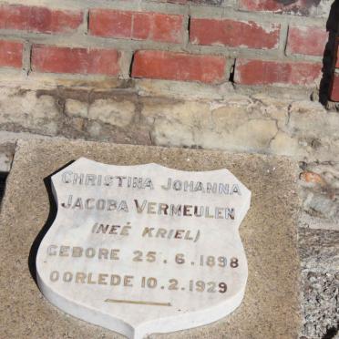 VERMEULEN Jacoba nee KRIEL 1898-1929