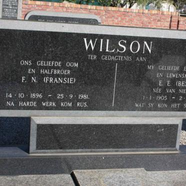 WILSON F.N. 1896-1981 &amp; E.E. VAN NIEKERK 1905-1978