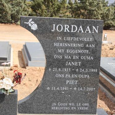 JORDAAN Piet 1941-2007 &amp; Janet 1941-2007