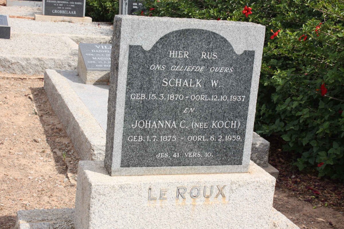 ROUX Schalk W., le 1870-1937 &amp; Johanna C. KOCH 1875-1959