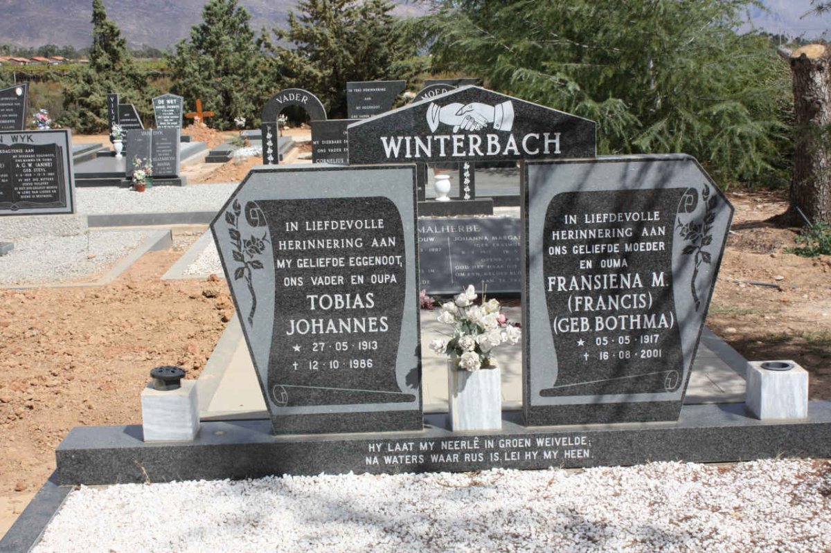 WINTERBACH Tobias Johannes 1913-1986 &amp; Fransiena M. BOTHMA 1917-2001