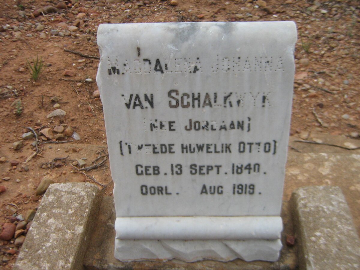 SCHALKWYK Magdalena Johanna, van voorheen OTTO nee JORDAAN 1840-1919