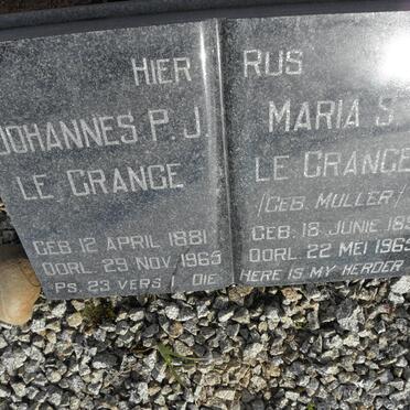 GRANGE Johannes P.J., le 1881-1965 &amp; Maria S.S. MULLER 1891-1965