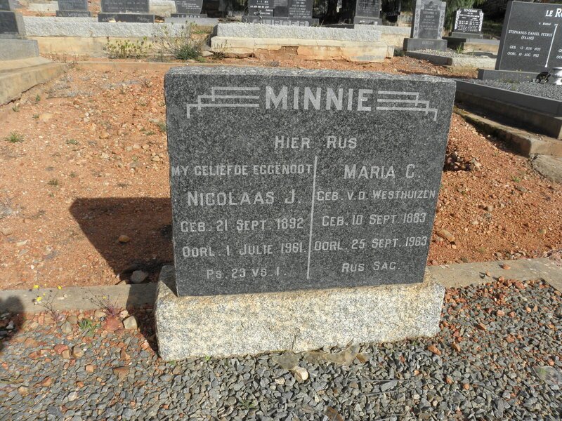 MINNIE Nicolaas J. 1892-1961 &amp; Maria C. V.D. WESTHUIZEN 1883-1963