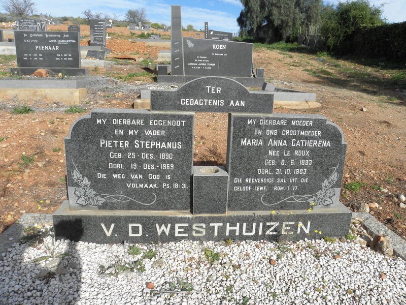 WESTHUIZEN Pieter Stephanus, v.d. 1890-1969 &amp; Maria Anna Catherena LE ROUX 1893-1983
