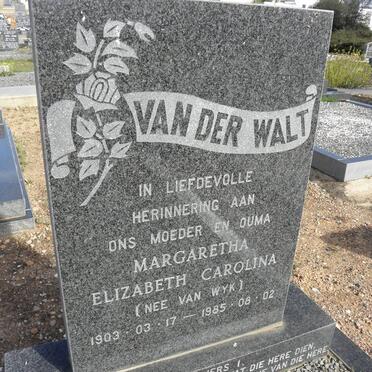 WALT Margaretha Elizabeth Caroline, van der nee VAN WYK 1903-1985