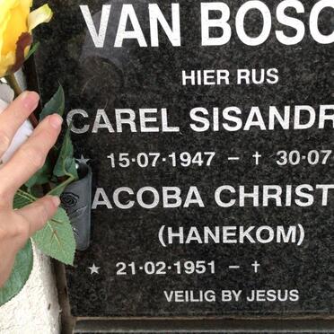 BOSCH Carel Sisandrias, van 1947-2019 &amp; Jacoba Christina HANEKOM 1951-