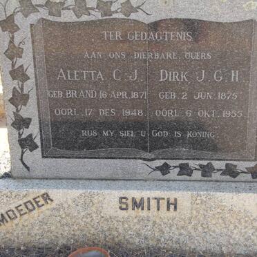 SMITH Dirk J.G.H. 1875-1955 &amp; Aletta C.J. BRAND 1871-1948
