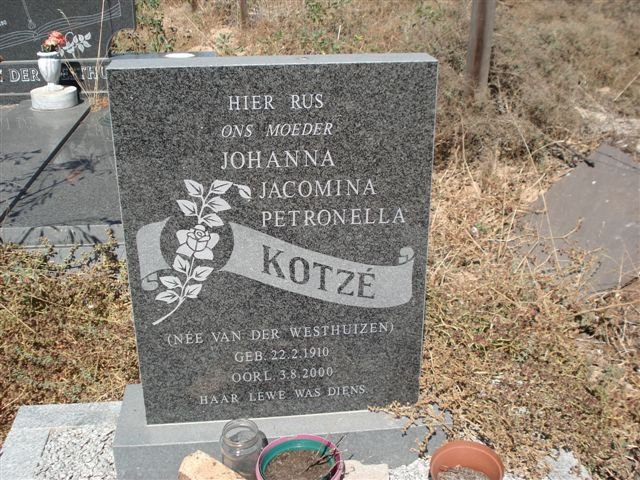 KOTZÉ Johanna Jacomina Petronella nee WESTHUIZEN, van der 1910-2000