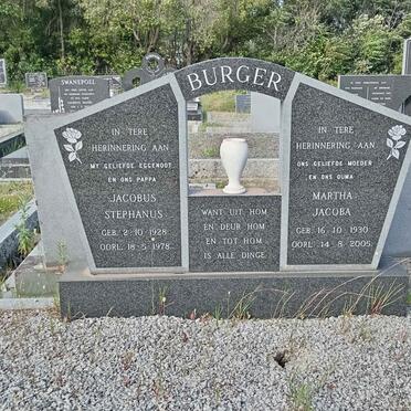 BURGER Jacobus Stephanus 1928-1978 &amp; Martha Jacoba 1930-2005