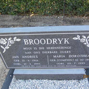 BROODRYK Jan Andries 1901-1993 &amp; Maria Dorothea COMPION 1903-1993
