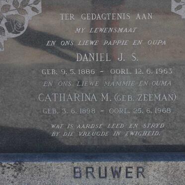 BRUWER Daniel J.S. 1886-1963 &amp; Catherina M. ZEEMAN 1898-1968