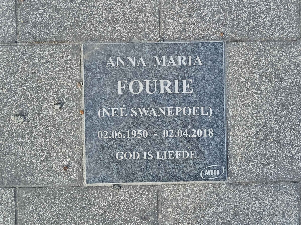 FOURIE Anna Maria nee SWANEPOEL 1950-2018