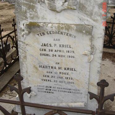 KRIEL Jacobus P. 1829-1906  &amp; Martha M. LE ROUX 1833-1908