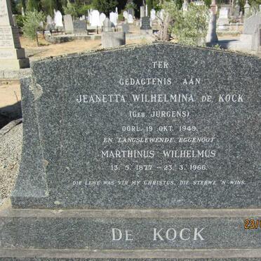 KOCK Marthinus Wilhelmus, de 1877-1966 &amp; Jeanetta Wilhelmina JURGENS -1949