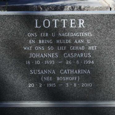 LÖTTER Johannes Casparus 1893-1994 &amp; Susanna Catharina BOSHOFF 1915-2010