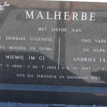 MALHERBE A.P. 1897-1994 &amp; M.C. 1909-1993