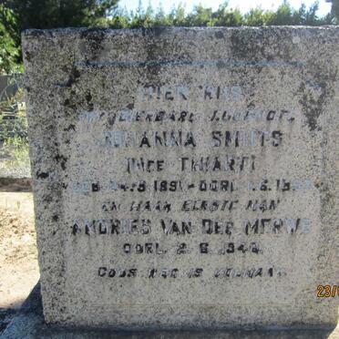 MERWE Andries, van der -1948 &amp; Johanna SMUTS, formerly VAN DER MERWE, nee THIART 1891-1957