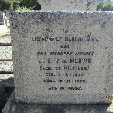 MERWE J.E., v.d. nee DE VILLIERS 1852-1929