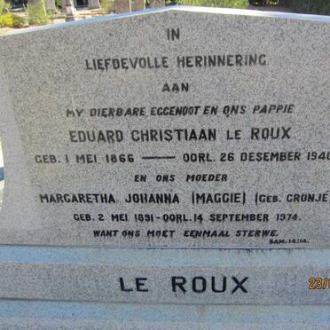 ROUX Eduard Christiaan, le 1866-1940 &amp; Margaretha Johanna CRONJÉ 1891-1974