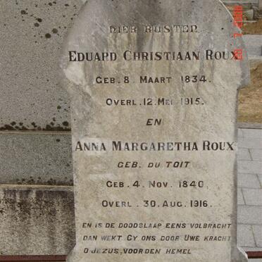 ROUX Eduard Christiaan 1834-1915 &amp;  Anna Margaretha DU TOIT 1840-1916