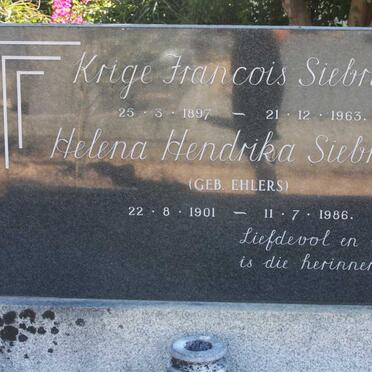 SIEBRITS Krige Francois 1897-1963 &amp; Helena Hendrika EHLERS 1901-1986
