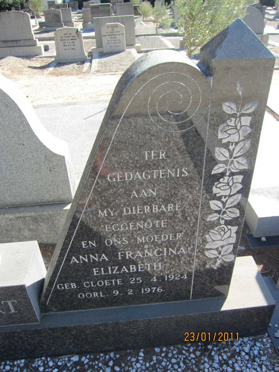 SWART Anna Francina Elizabeth nee CLOETE 1924-1976