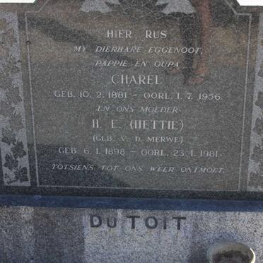 TOIT Charel, du 1881-1956 &amp; H.E. V.D. MERWE 1898-1981