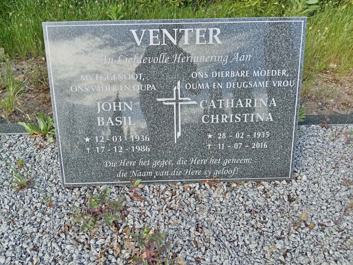 VENTER John Basil 1936-1986 &amp; Catharina Christina 1935-2016