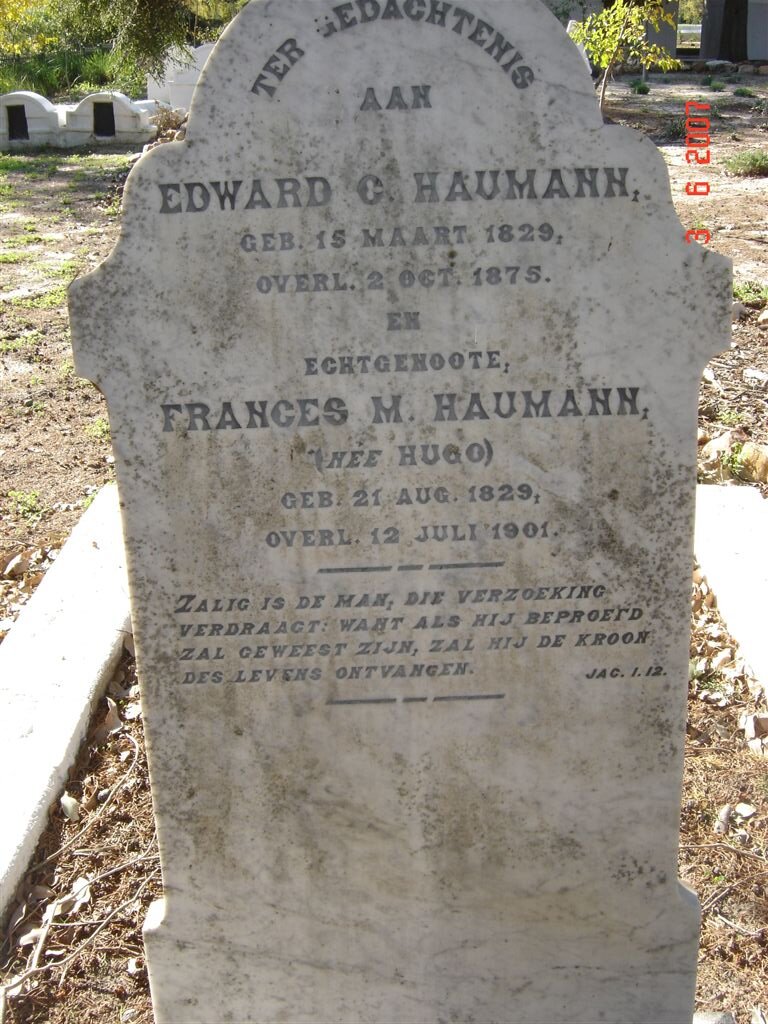 HAUMANN Edward C. 1829-1875 &amp; Frances M. HUGO 1829-1901