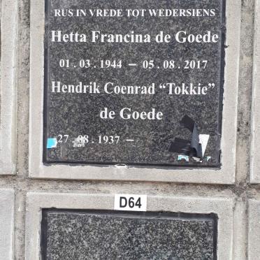 GOEDE Hendrik Coenrad, de 1937- &amp; Hetta Francina 1944-2017