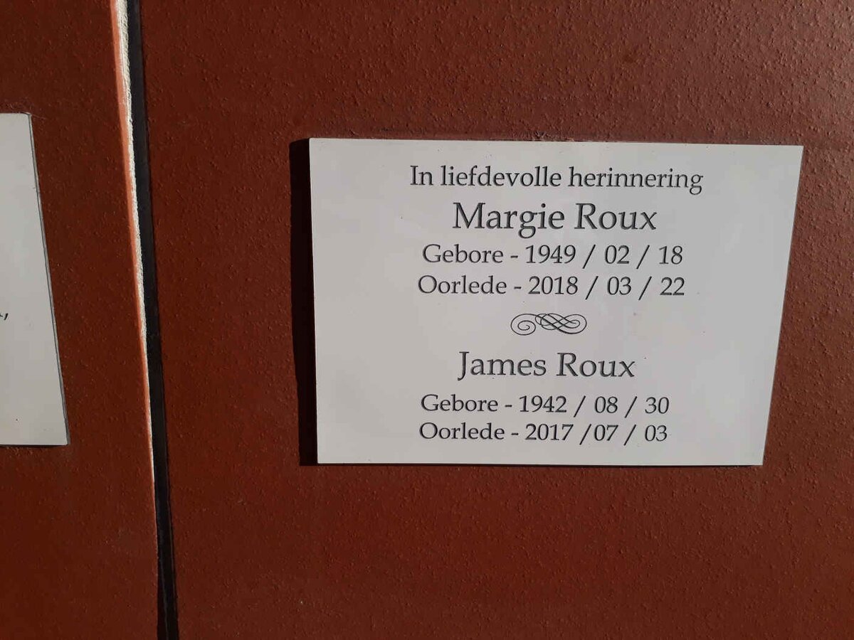ROUX James 1942-2017 &amp; Margie 1949-2018
