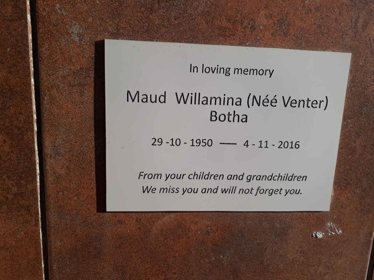 BOTHA Maude Willamina nee VENTER 1950-2016