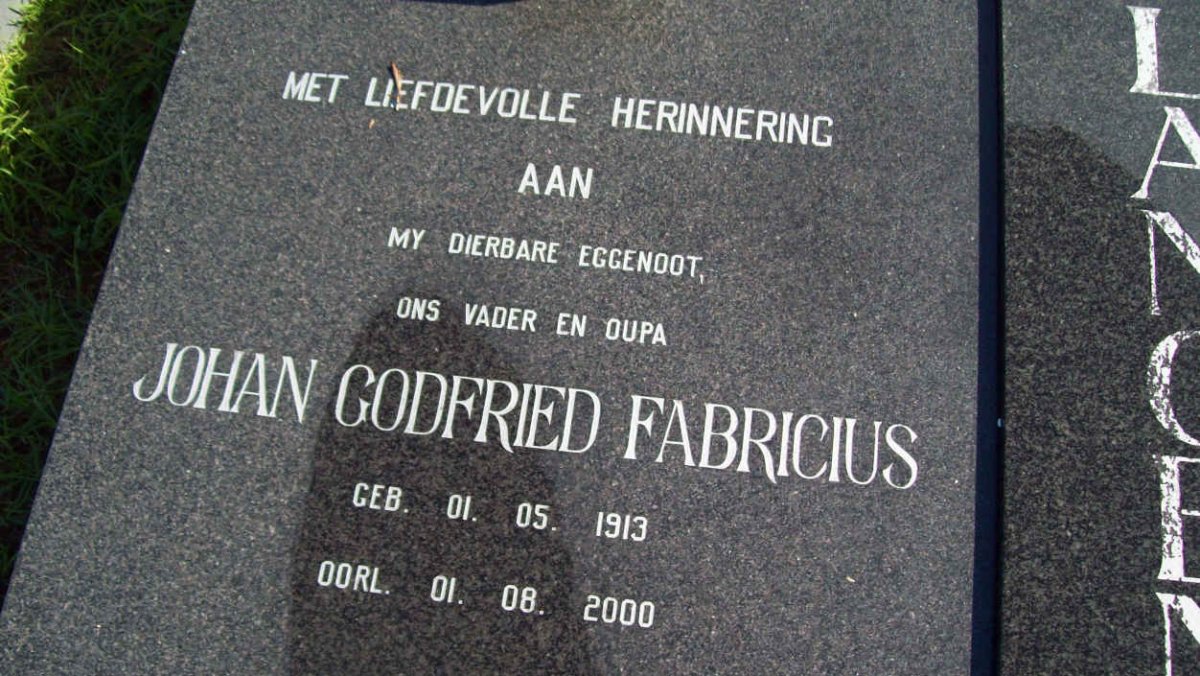 LANGENHOVEN Johan Godfried Fabricius 1913-2000 &amp; Christina Magdalena 1926-2008