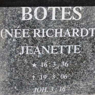 BOTES Jeanette nee RICHARDT 1936-2006