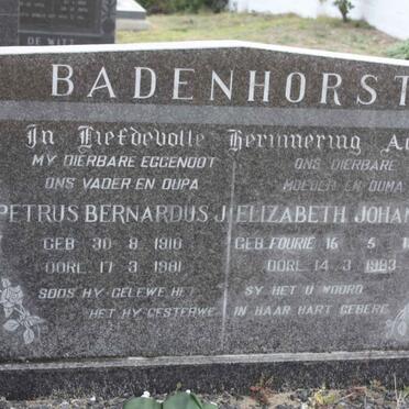 BADENHORST Petrus Bernardus J. 1910-1981 &amp; Elizabeth Johanna FOURIE 1912-1983